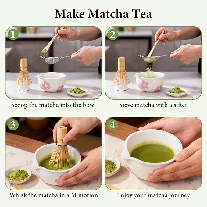 Matcha Whisk Set, 8 Pcs Matcha Making Kit with Ceramic Bowl, Japanese Style Bamboo Chasen, Scoop, Sifter & Holder - Complete Matcha Set for Beginners & Enthusiasts, Ideal Gift (White)