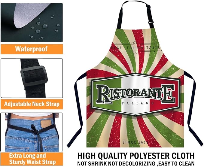 Italian Restaurant Banner Kitchen Apron for Women Men, Unisex Adjustable Cooking Apron, Waterproof Apron for Home Kitchen, Restaurant, Coffee House - Image 3