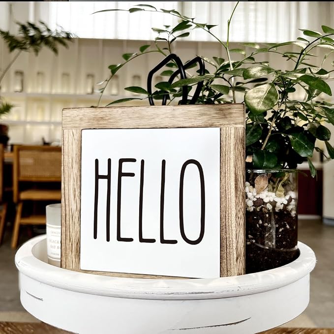 Hello Sign - Wooden Welcome Box for Home Office, Rustic Farmhouse Front Door Decor - Image 4