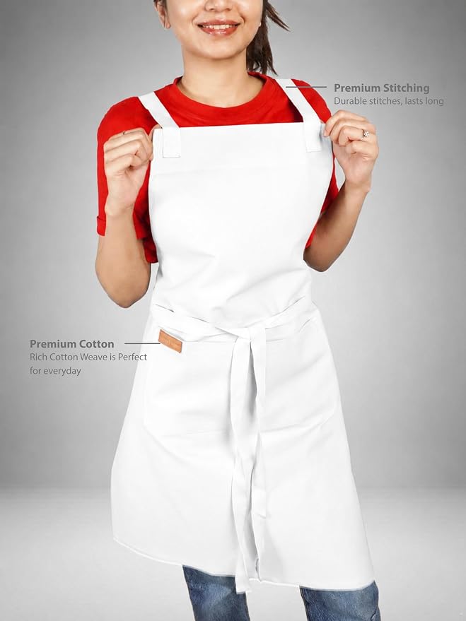 Cotton Crossback Apron with Waterproof Lining, 2 Pockets, Adjustable Water-Resistant Chef Apron - Image 3