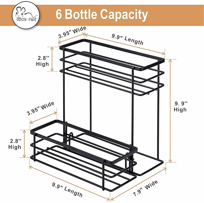 Coffee Syrup Organizer Rack, (6 Bottle Capacity),2 Tier Coffee Syrup holder for Coffee Bar Accessories,Kitchen,Storage for Syrup, Wine, Dressing（Black）