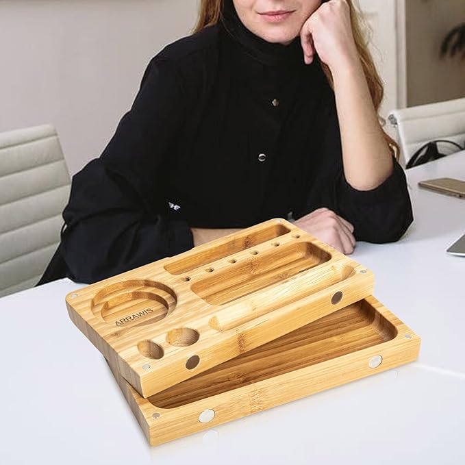 Foldable Bamboo Tray with Magnetic Lid - Easy to Clean - Portable, Perfect for Home Storage or Travel, Decorative-Tray - Gifts for Him
