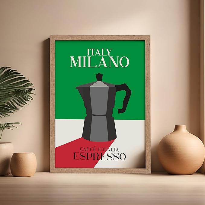 Poster Master Moka Pot Print - Espresso Poster - Italian Coffee Art - Great Gift for Barista, Coffee Lovers, Café Owner - Perfect Wall Decor for Dining Room, Kitchen - 16x20 Beige Framed