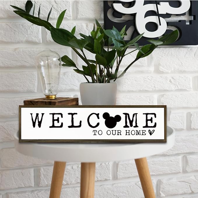 Welcome Home Decoration Sign, Farmhouse Decor for Front Door, Rustic Porch Sign, Table Shelf Wall Decor Art, Housewarming Gifts, Disney Lover Home Decors, Welcome to Our Home Signs 17.8x4x1.2 inches - Image 4