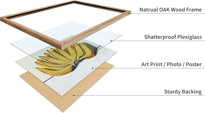 Poster Master Vintage Food & Drink Poster - Retro Banana Oil Painting Print - Banana Art - Gift for Vegan, Vegetarian, Foodies - Perfect Decor for Bakery, Home, Kitchen, 11x14 Beige Framed