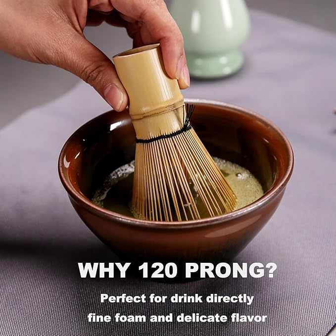 Premium Bamboo Matcha Whisk 120-Prong – Matcha preparation - Making Smooth and Frothy texture – Perfect for Daily Use, Travel, and Gift Giving - Matcha Tea Brush - Matcha whisk set