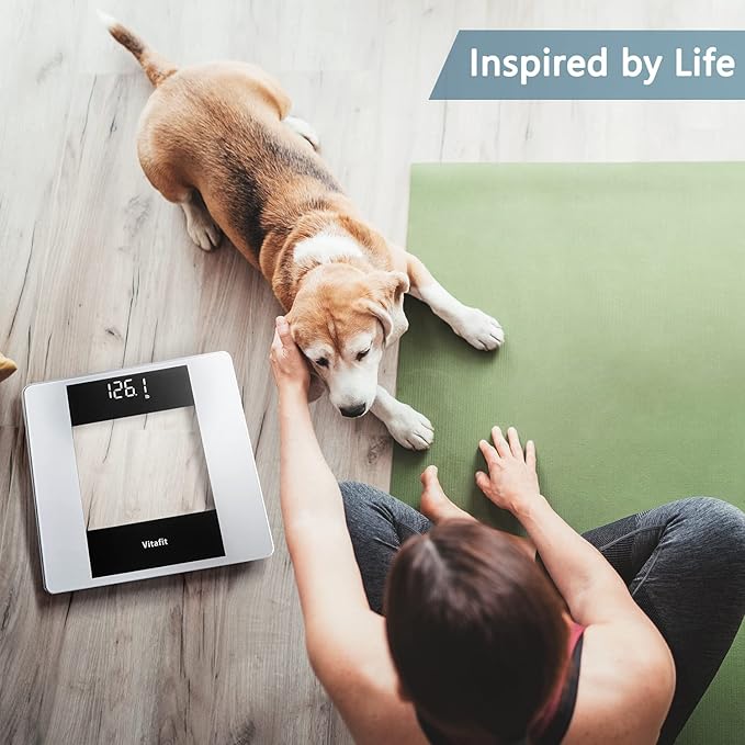 Vitafit Digital Bathroom Scale for Body Weight, High Accuracy Assured by Weight Scale Professional Factory Since 2001, White LED and Step-On, 3*AAA Batteries Included, 400lb, Silver