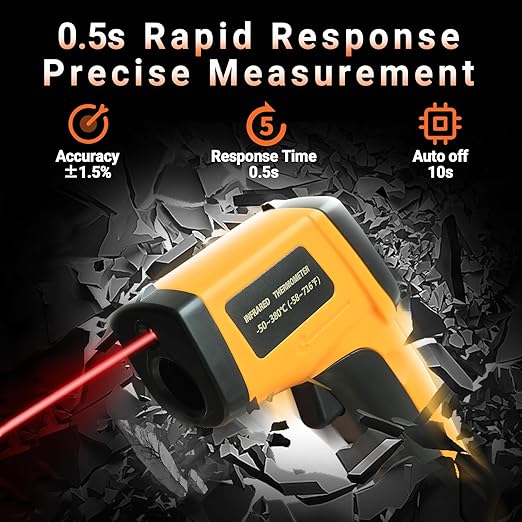 Digital Infrared Thermometer Gun for Cooking,BBQ,Pizza Oven, Infrared Thermometer Laser with Backlight,-58℉~712℉(-50℃~380℃) Handheld Non Contact Heat Laser Temperature Gun (Not for Human)