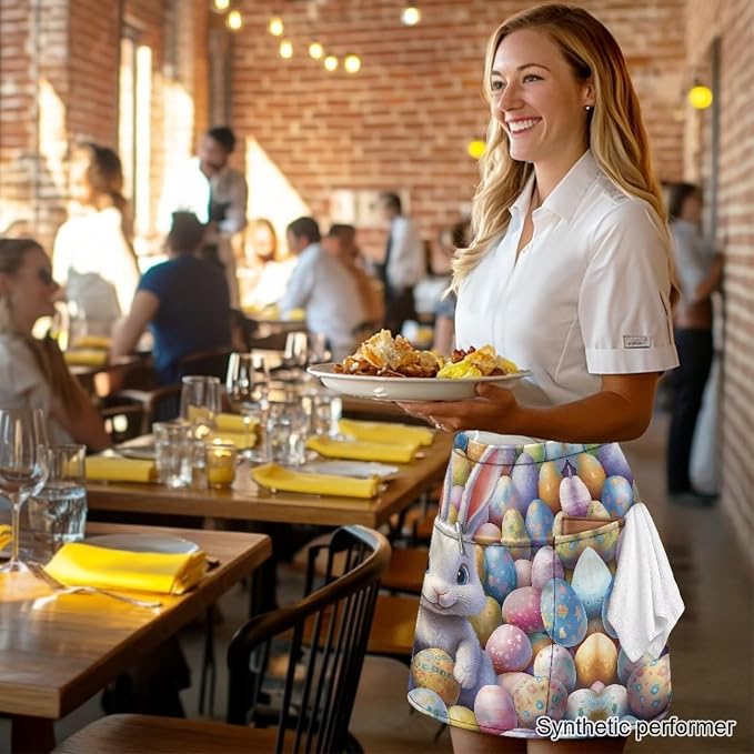 Waist Apron with 3 Pockets Waterproof 13 Inch Short Half Waist Aprons Women Men Server Aprons Waitress Waiter Apron - Image 3