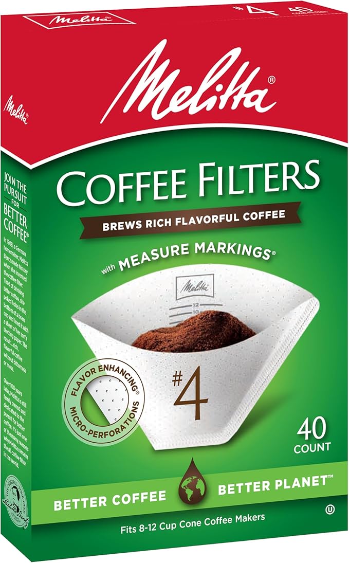 Melitta #4 Cone Coffee Filters, White, 40 Total Filters Count - Packaging May Vary