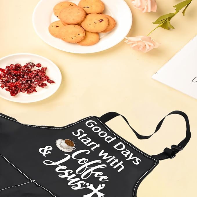 Coffee Lover Gift Good Days Start with Coffee & Jesus Waterproof Apron for Mom Dad Barista Christmas Graduation Gift - Image 4