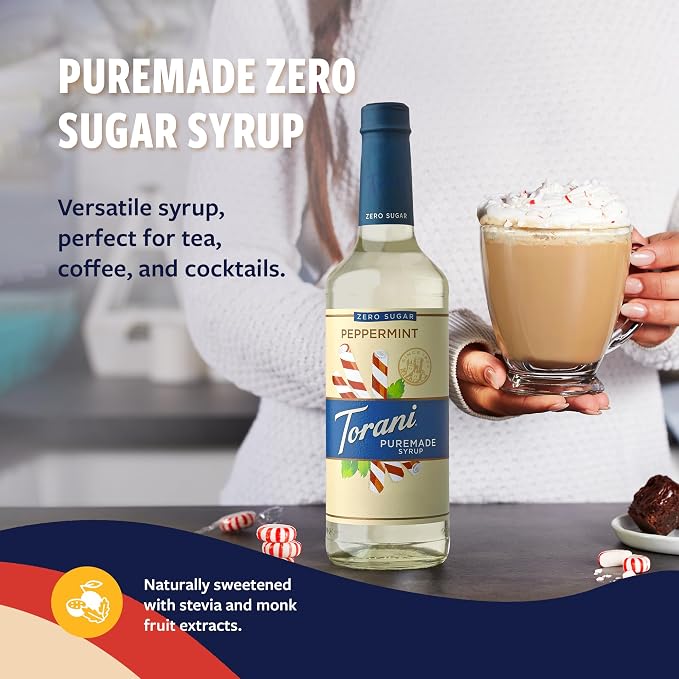 Torani Zero Sugar Puremade Syrup, Peppermint Flavoring for Drinks, Glass Bottle with Pump Included, 25.4 Fl Oz - Image 4