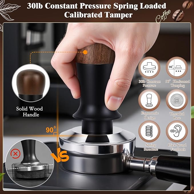 8 PCS Espresso Accessories Kit, 51mm Espresso Tamper Kit Coffee Tamper Set with Coffee Distributor, Espresso Tamping Station, WDT Tool, Dosing Funnel, Fits Delonghi 51mm Portafilter - Image 4