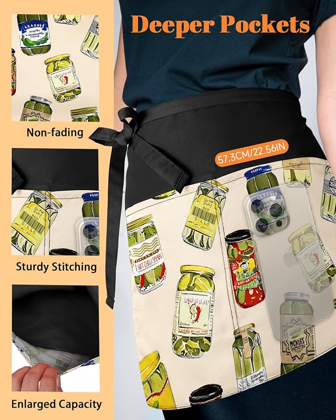 Slohif Reversible Server Apron 6 Pockets - Waist Apron for Waitress Women Half Serving Short Apron for Waiter - Image 5