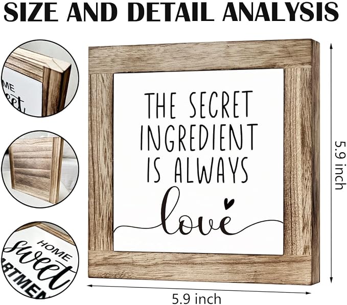 Warm Wooden Box Signs for Home - Kitchen Shelf Decor Set, Housewarming Gift, Mom Gift - The Secret Ingredient is Always Love - Image 2