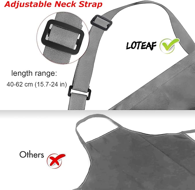 4 Packs Chef Apron, Waterproof Apron, Adjustable Aprons with 2 Pockets for Men Women, Professional Aprons for Kitchen Cooking Gardening Painting Baking Restaurant (Gray) - Image 6