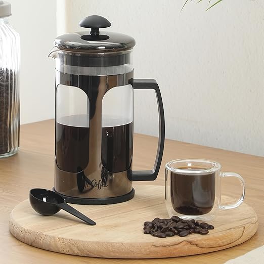 Mr. Coffee Daily Brew French Press Coffee Maker, 30-Ounce Glass Carafe with High Heat Resistant Durable Borasilicate Glass & Gunmetal Frame and Plunger, Includes Coffee Scoop