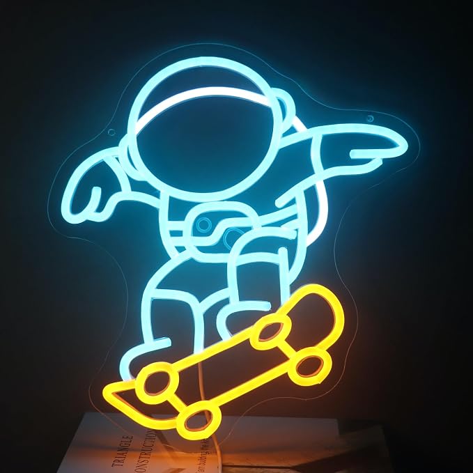 "Astronaut Skateboarding" Space Adventure Light - Cool & Gravity-Defying LED Wall Art for Game Room, Dorm, Bedroom Decor, Dimmable USB, Awesome Gift for Sci-Fi Fans & Adventurers by Nordstylee