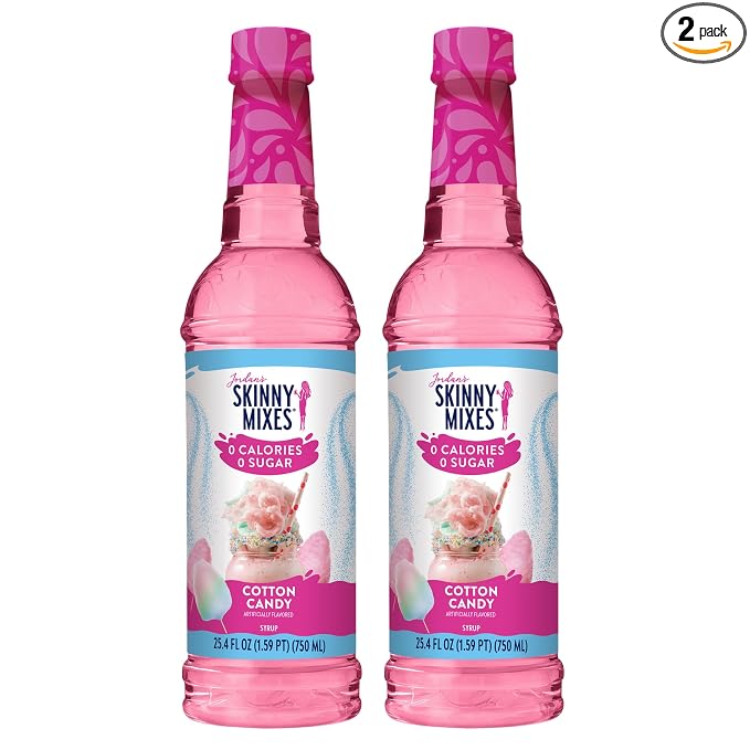 Jordan's Skinny Mixes Sugar Free Syrup, Cotton Candy Flavor, Fruit Flavored Water Enhancer, Drink Mix, Iced Tea, Lemonade, Drinks, Low Calorie Water Flavoring, Dairy & Gluten Free, Kosher, 25.4 Fl Oz, 2 Pack by JordansSkinnyMixes