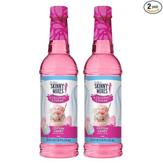 Jordan's Skinny Mixes Sugar Free Syrup, Cotton Candy Flavor, Fruit Flavored Water Enhancer, Drink Mix, Iced Tea, Lemonade, Drinks, Low Calorie Water Flavoring, Dairy & Gluten Free, Kosher, 25.4 Fl Oz, 2 Pack by JordansSkinnyMixes