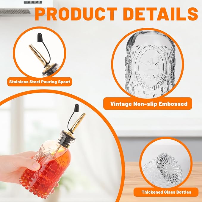 7oz Glass Coffee Syrup Dispenser, 4-Pack Complete Set with Funnel, Brush, Stoppers & Accessories - Syrup Bottles for Coffee Bar with Metal Pour Spout, Ideal for Maple,Oil, Vinegar,Cooking wine - Image 3
