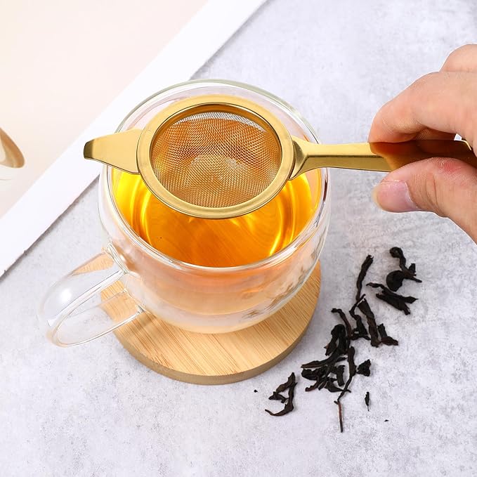 2.2" Gold Matcha Sifter Strainer 30 Fine Mesh Strainer Small Sifters for Matcha Stainless Steel Sieve Sifter with Handle, Small Metal Strainers for Loose Tea Cocktail Coffee