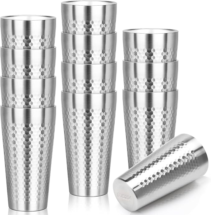 Metal Cup, 19 oz Insulated Tumbler, 12 Pack Double Wall Unbreakable Stackable Water Tumblers Premium Insulated Stainless Steel Cups Drinking Glasses for Home Travel Camping Outdoor