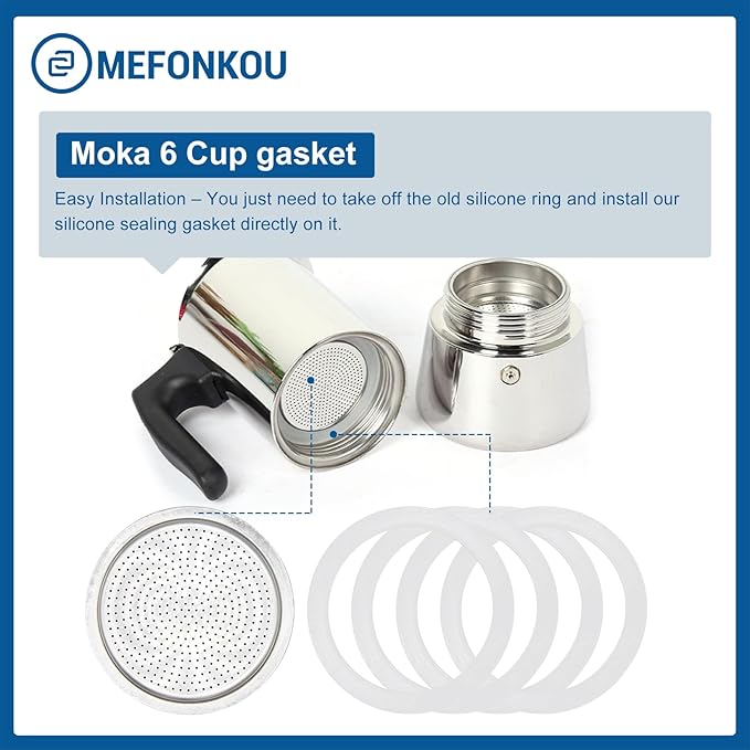 6 Cup Coffee Gasket for Bialetti Moka Aluminium Stove Top Espresso Machine Pots Express - 6 Gasket and 2 Stainless Filter (2 Kit)