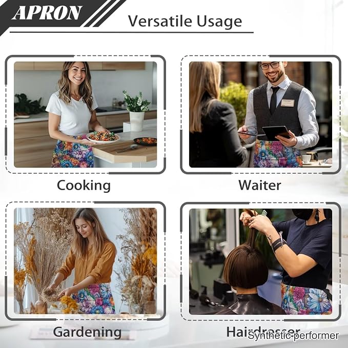 Waist Apron with 3 Pockets Waterproof 13 Inch Short Half Waist Aprons Women Men Server Aprons Waitress Waiter Apron - Image 5