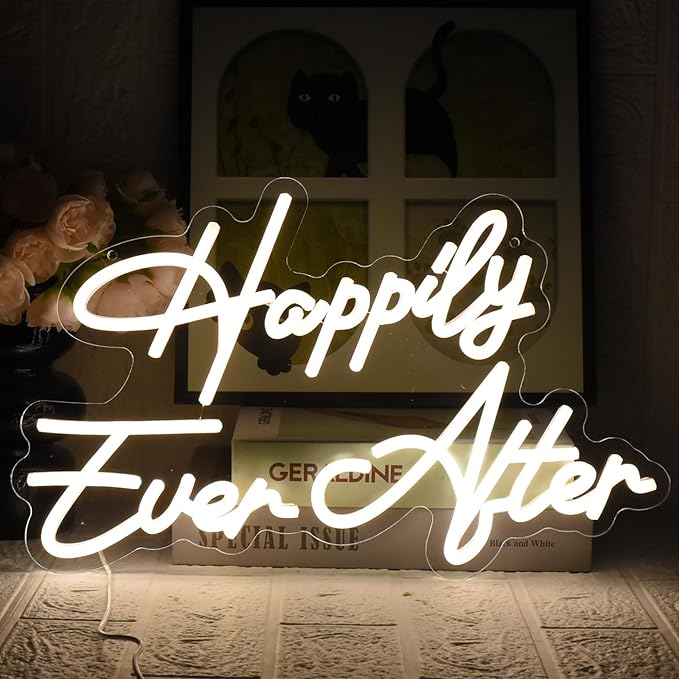 Happily Ever After Neon Sign for Wall Decor, Wedding Neon Lights Sign Dimmable USB Powered LED Sign for Bedroom Home Bar Wall Decor Anniversary Valentine's Celebrations Wedding Party