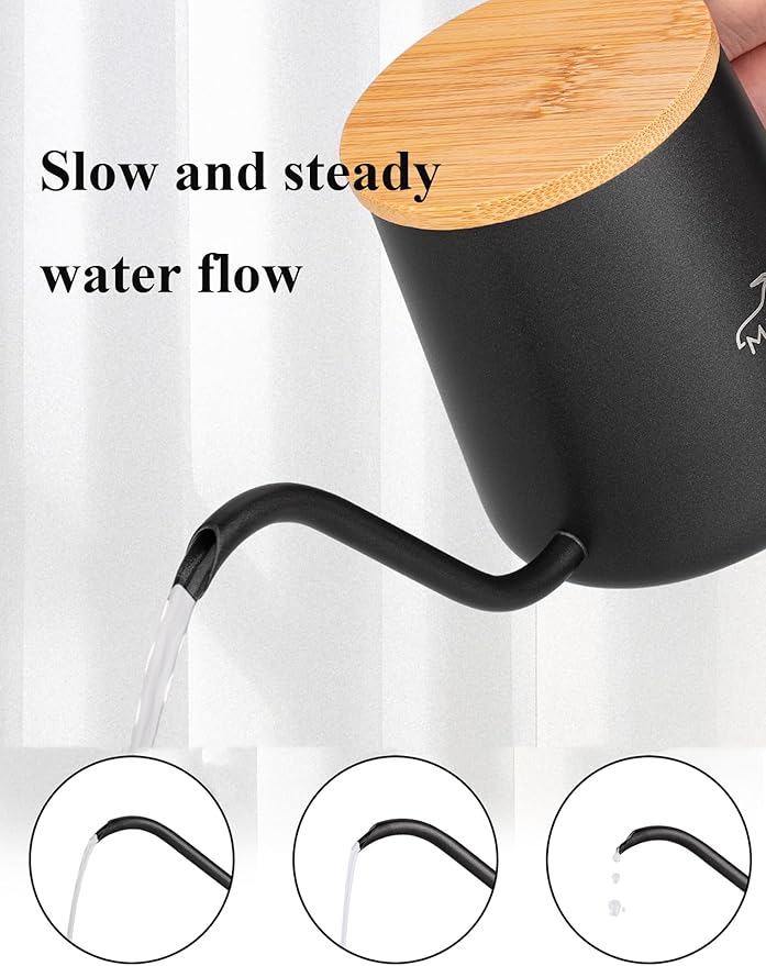 MERMOO YILAN Gooseneck Kettle with Lid Small Pour Over Coffee Kettle 350ml Stainless Steel Goose Neck Kettle Long Spout Tea Pot Travel Pour Over Coffee Maker Mini Camping Drip Coffee Pot