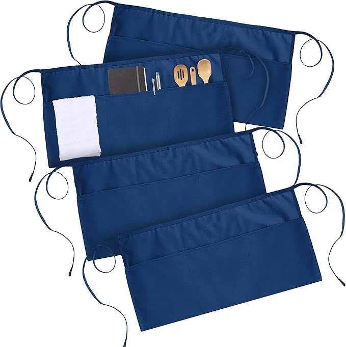 Utopia Wear 4 Pack Server Aprons with 3 Pockets, Waiter and Waitress Waist Aprons for Women with Pockets, Men Short Aprons