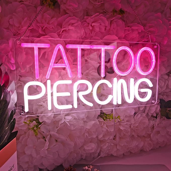 Britrio TATTOO Neon Sign Light Salon Studio Shop Plaque Pink LED Wall Art Decor Sign for Body Piercing Business Stores Beauty SPA Man Cave Garage Office Birthday Gift Indoors 5V USB 15.8 IN