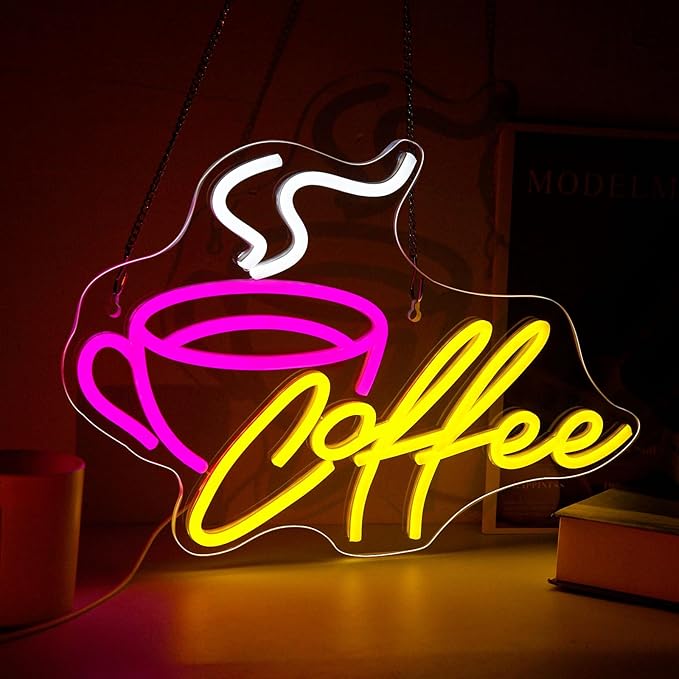 Coffee Bar Neon Sign for Wall Decor LED Cafe Light up Sign for Cafe Coffee Station Bar Shop Business Kitchen Art Decor Party Decorations Gifts USB Powered