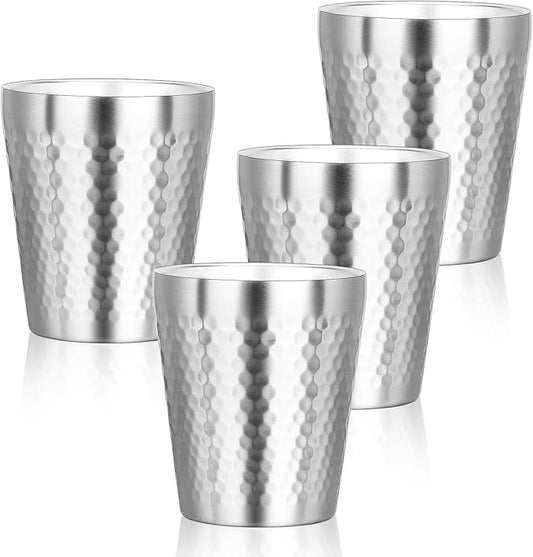 Stainless Steel Cups Double Wall, 10 oz Insulated Tumbler, 4 Pack Unbreakable Stackable Water Tumblers Vacuum Insulated Metal Cup Premium Drinking Glasses for Travel Camping Home Outdoor