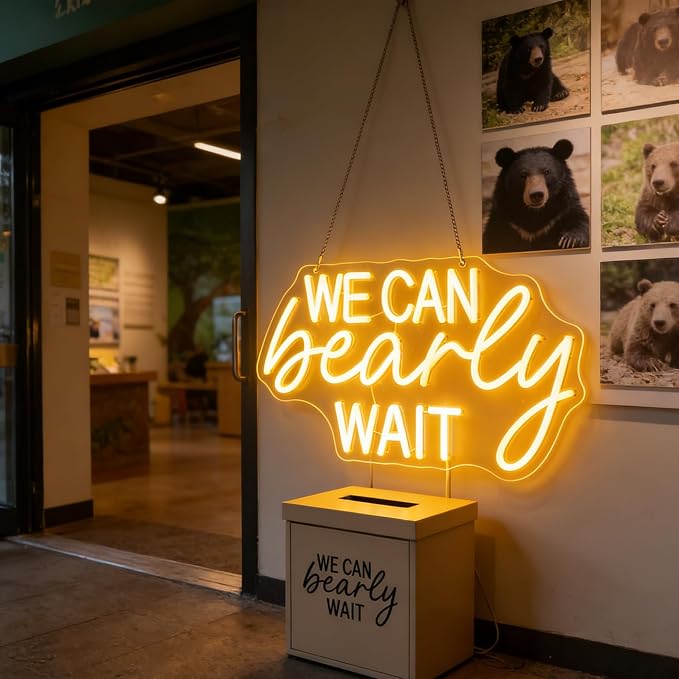 "We Can Bearly Wait" Neon Signs Led Gender Reveal Party Decorations Neon Letters Signs Pregnancy Announcement Party Supplies Baby Shower Yard Signs(warm white) - Image 6