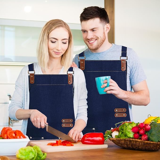 Apron for Men Women, Chef Cotton Apron with Pockets Adjustable Strap | Heavy Duty Kitchen Apron, Oil Resistant, Aprons for Cooking, Baking, BBQ, Grill, Gardening, Woodwork, Hair Stylist - Image 6