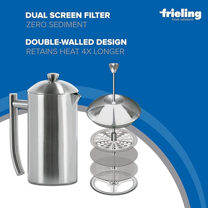 Frieling USA Double-Walled Stainless-Steel French Press Coffee Maker in Frustration Free Packaging, Brushed, 36 Ounces