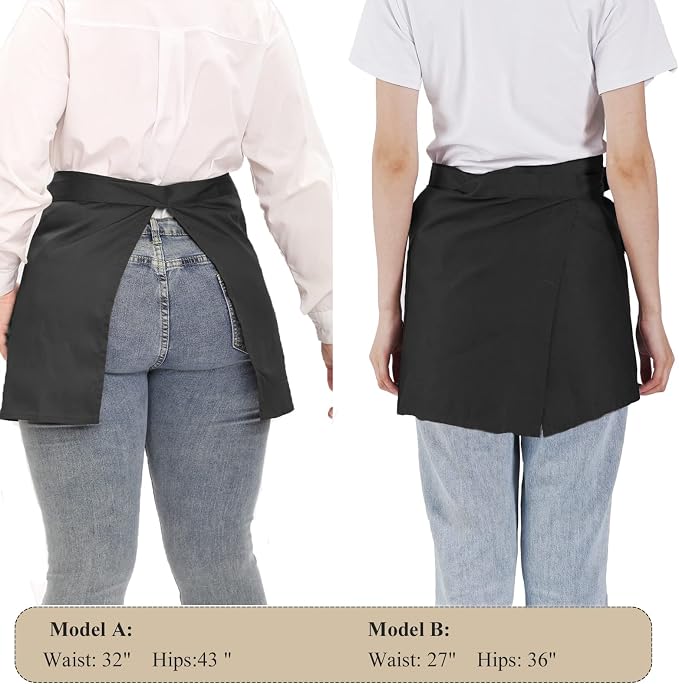 Server Aprons Large Size W 3 Pockets - Half Waist Apron in Black for Women Men - Image 3