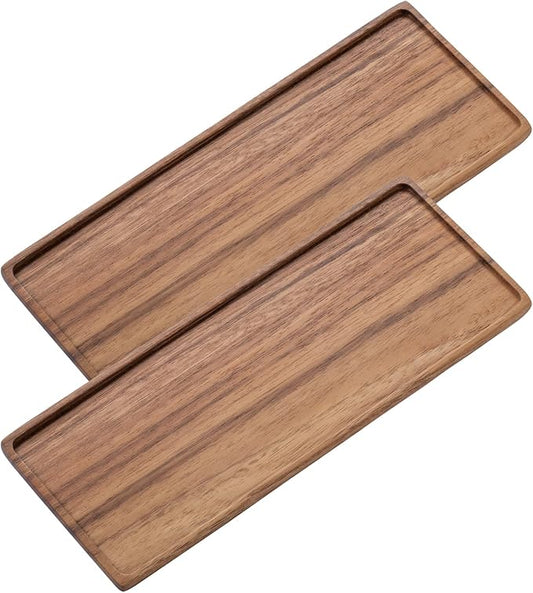 Mini Wooden Serving Platter, Small Wood Serving Tray for Tea/Coffee (Set of 2, M)