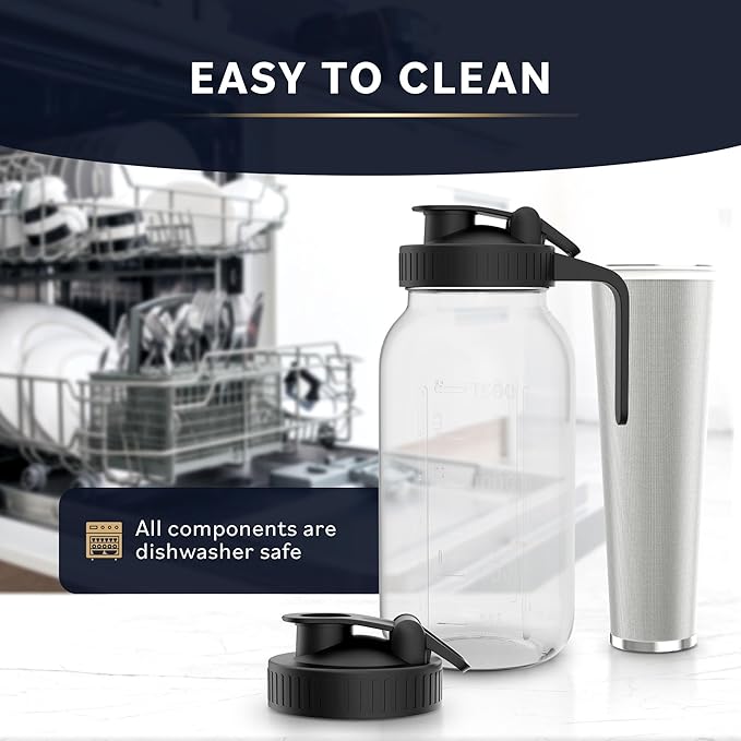 Home Hero Cold Brew Coffee Maker Glass Pitcher - Easy Mason-Style Cold Brew Jar - Smooth Iced Coffee Maker Experience - Leakproof Flip Cap & On-the-Go Lid for Iced Tea Pitcher - 64 Oz, Black