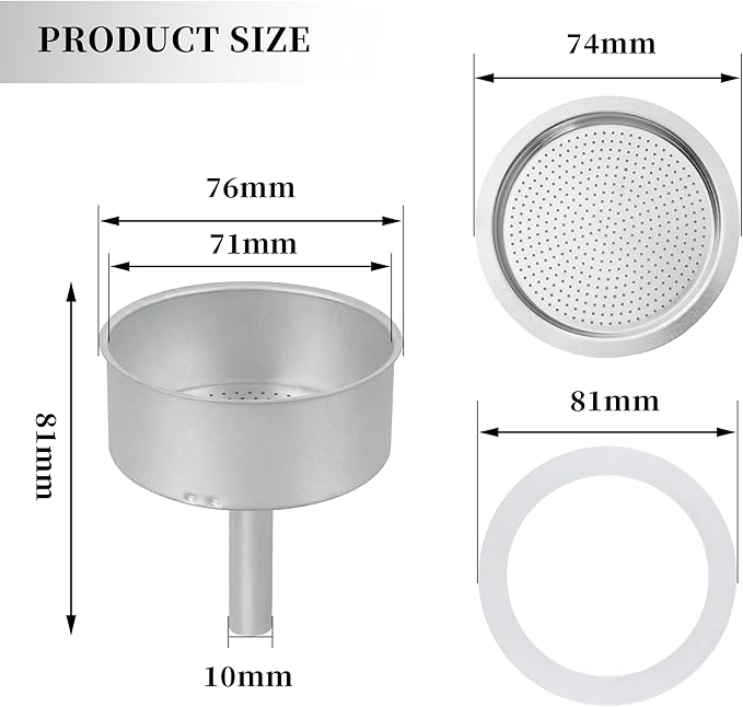 Espresso Maker Filter Basket,moka pot 9 cup Replacement Funnel,moka pot filter For Mocha Coffee Maker Pot with 1pcs Filter and 1pcs Silicone Gasket Seals