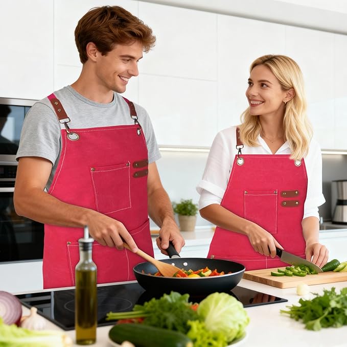 Aprons For Women Men With Large Pockets, Waterproof Cotton Chef Aprons For Cooking Server Grilling Bbq Kitchen
