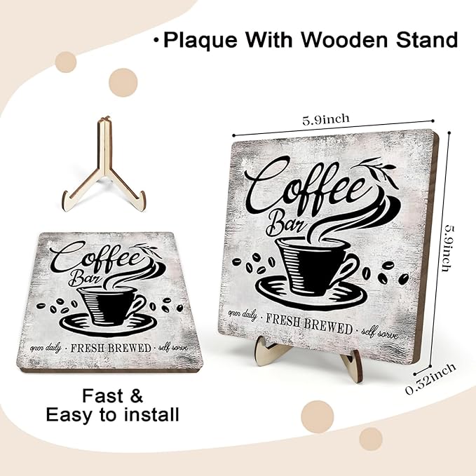 Vintage Coffee Bar Sign Plaque for Coffee Station,Funny Jave Desk Decor for Home or Office,Cafe Shop (Gray, 5.9x5.9inches)