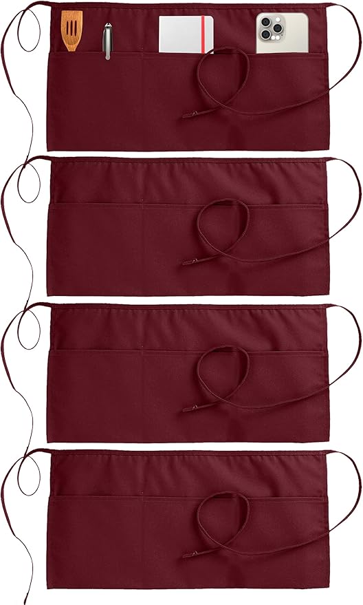 Utopia Wear 4 Pack Server Aprons with 3 Pockets, Waiter and Waitress Waist Aprons for Women with Pockets, Men Short Aprons