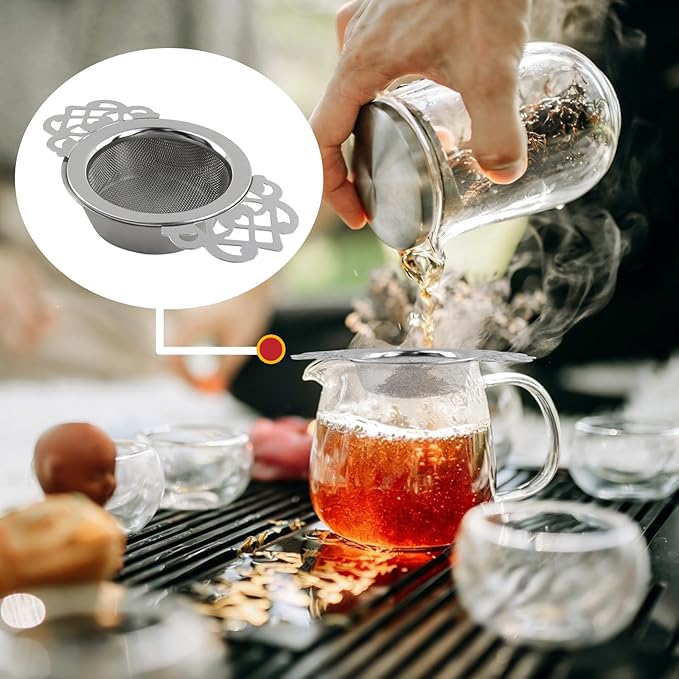 1 Set Silver Stainless Steel Tea Strainer with Drip Bowl, Mesh Loose Leaf Tea Infuser with Double Winged Handle