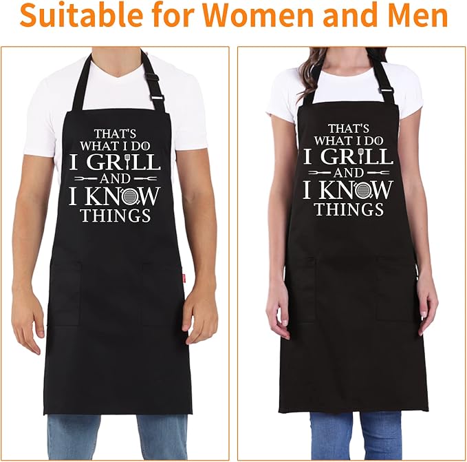 Funny Grilling Aprons for Men - BBQ Cooking Apron with 2 Pockets, Adjustable Neck Strap and 40" Long Ties - That's What I Do I Grill and I Know Things - Image 5