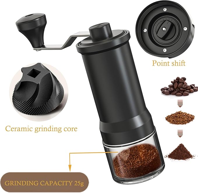 Manual Coffee Grinder, Ceramic Burr Coffee Grinder Manual Adjustable for Fine/Coarse Grind, Portable Spice Grinder with Cleaning Brush for Home, Travel, Camping