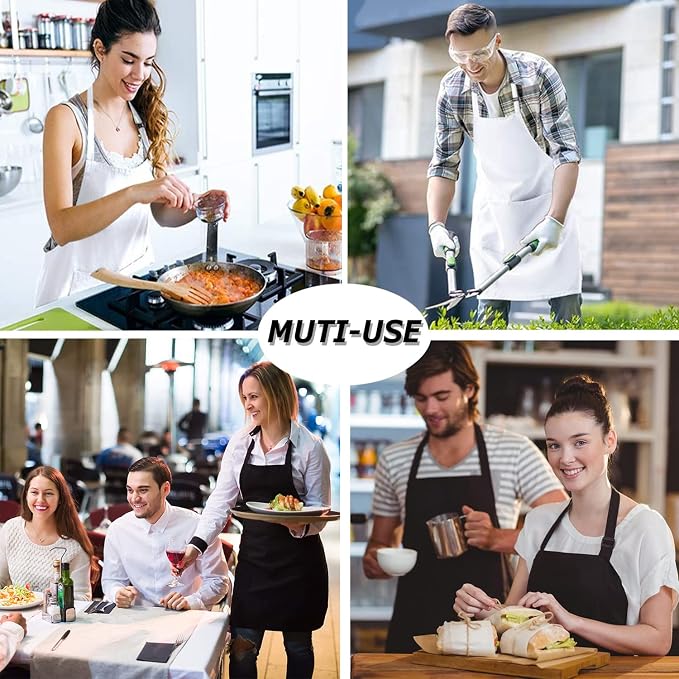4 Packs Chef Apron, Waterproof Apron, Adjustable Aprons with 2 Pockets for Men Women, Professional Aprons for Kitchen Cooking Gardening Painting Baking Restaurant (White) - Image 7