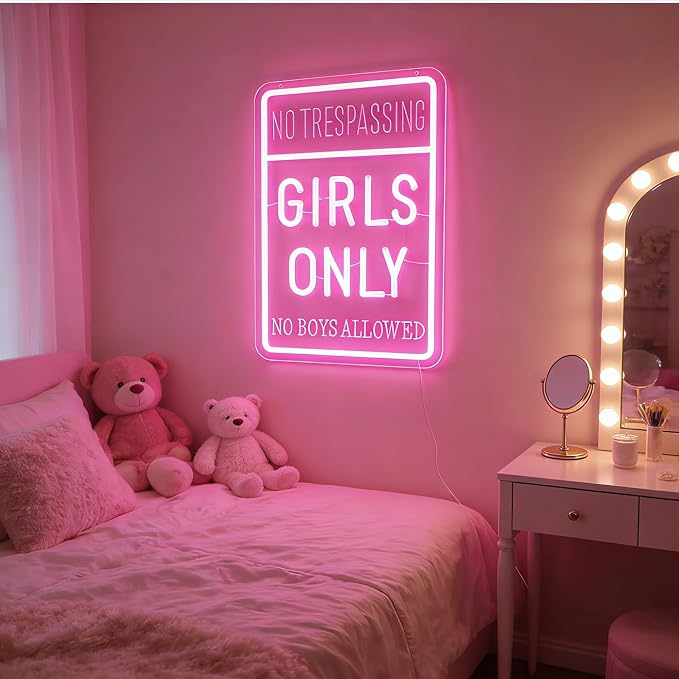 "Girls Only" neon Light - LED Wall Art for Girls Room, Club,Cave,Dorm, Study Nook or Bestie Hangout Space, Dimmable USB, Cool Bonding Gift for Sisters & Best Friends - Image 3